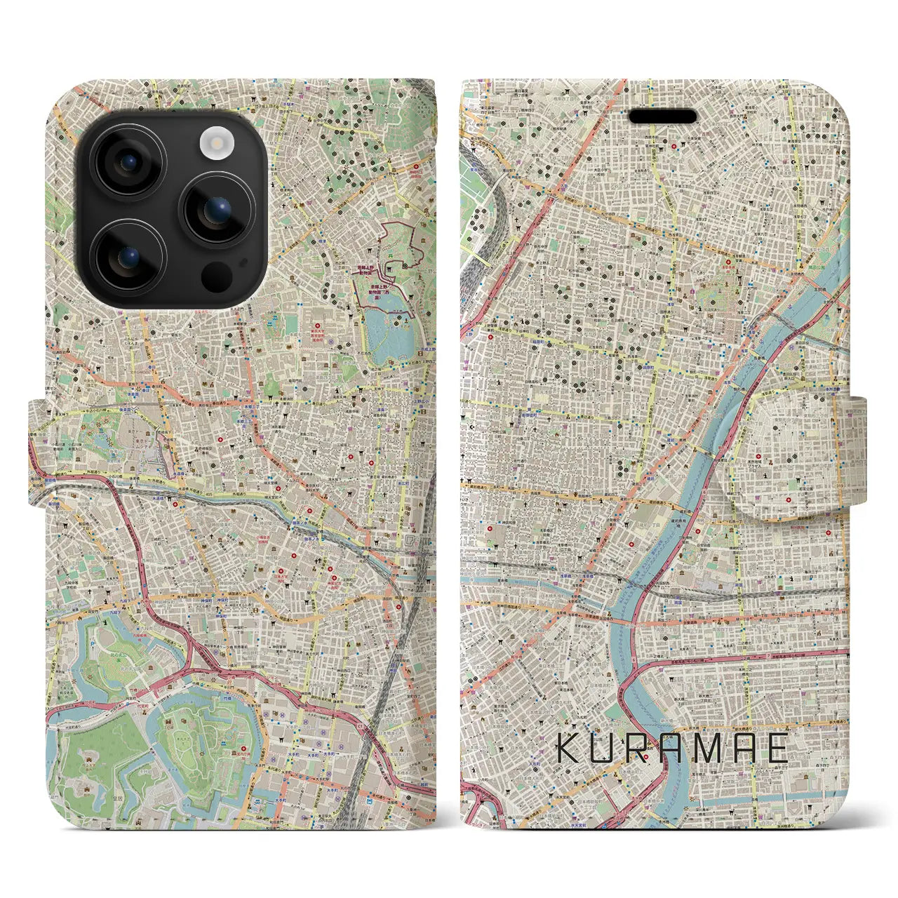 【蔵前(東京都)】地図柄iPhoneケース(手帳タイプ)ナチュラル・iPhone 16 用