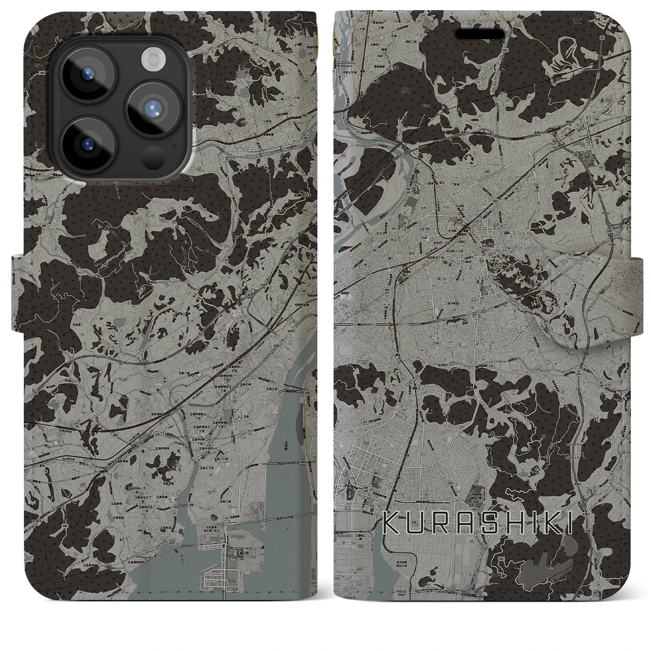 【倉敷(岡山県)】地図柄iPhoneケース(手帳タイプ)