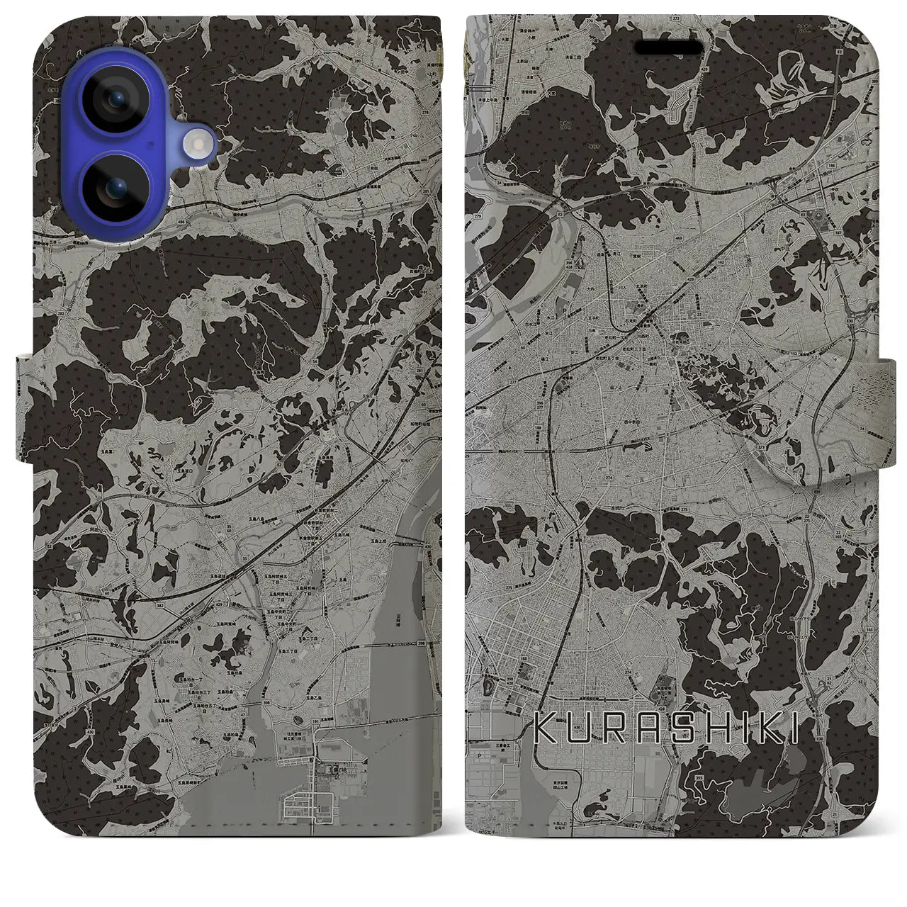 【倉敷(岡山県)】地図柄iPhoneケース(手帳タイプ)モノトーン・iPhone 16 Pro Max 用