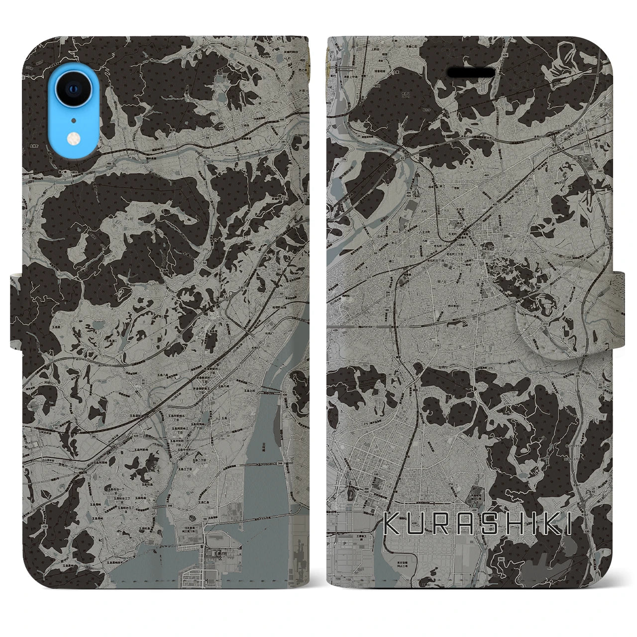 【倉敷(岡山県)】地図柄iPhoneケース(手帳タイプ)モノトーン・iPhone XR 用