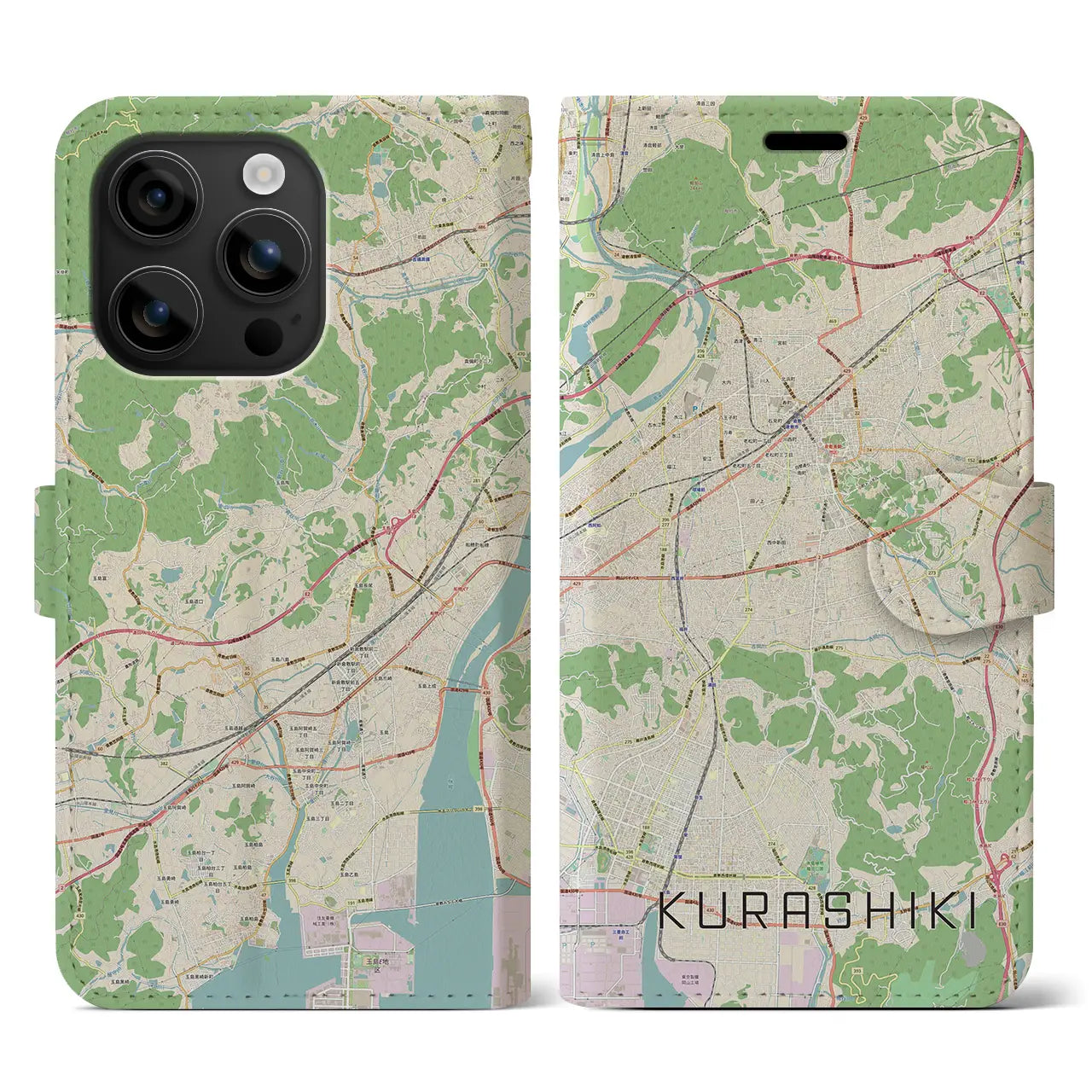 【倉敷(岡山県)】地図柄iPhoneケース(手帳タイプ)ナチュラル・iPhone 16 用