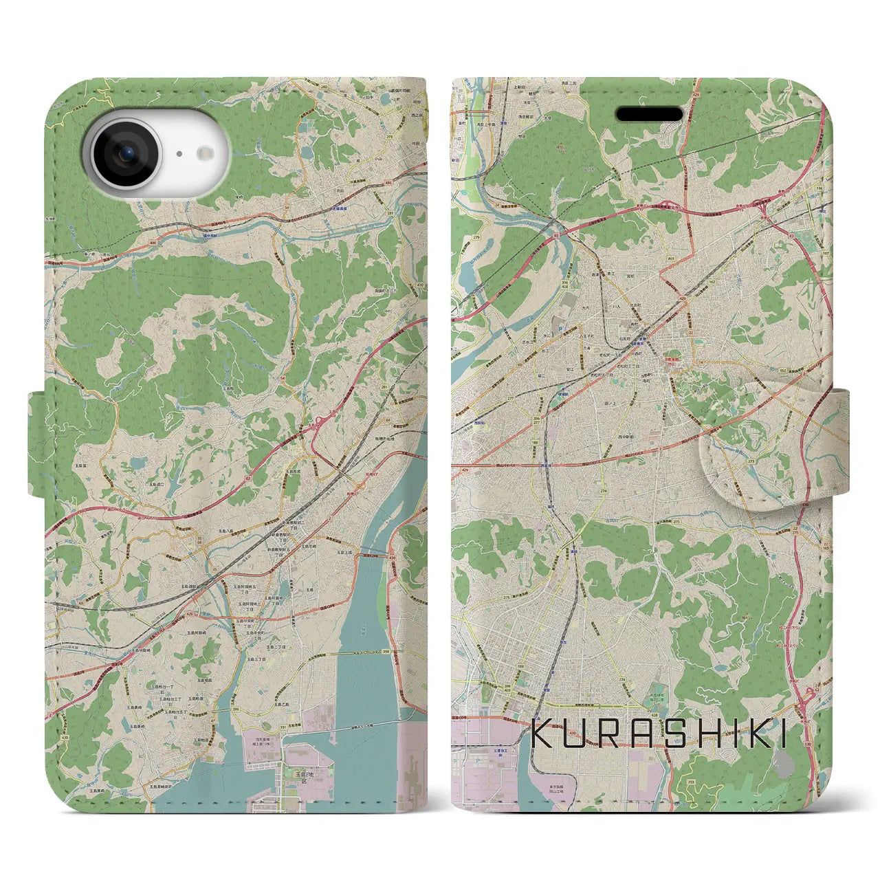 【倉敷(岡山県)】地図柄iPhoneケース(手帳タイプ)
