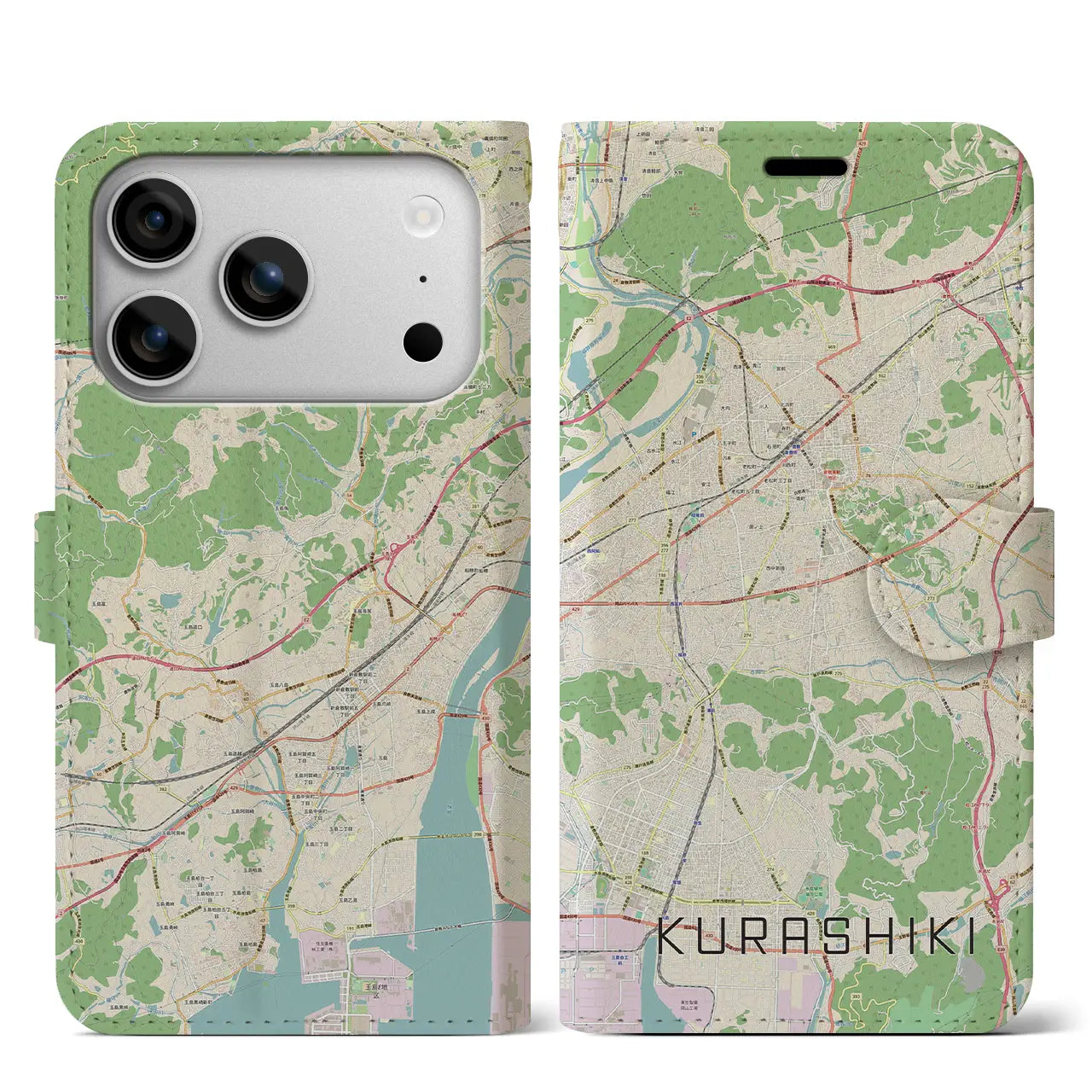 【倉敷(岡山県)】地図柄iPhoneケース(手帳タイプ)