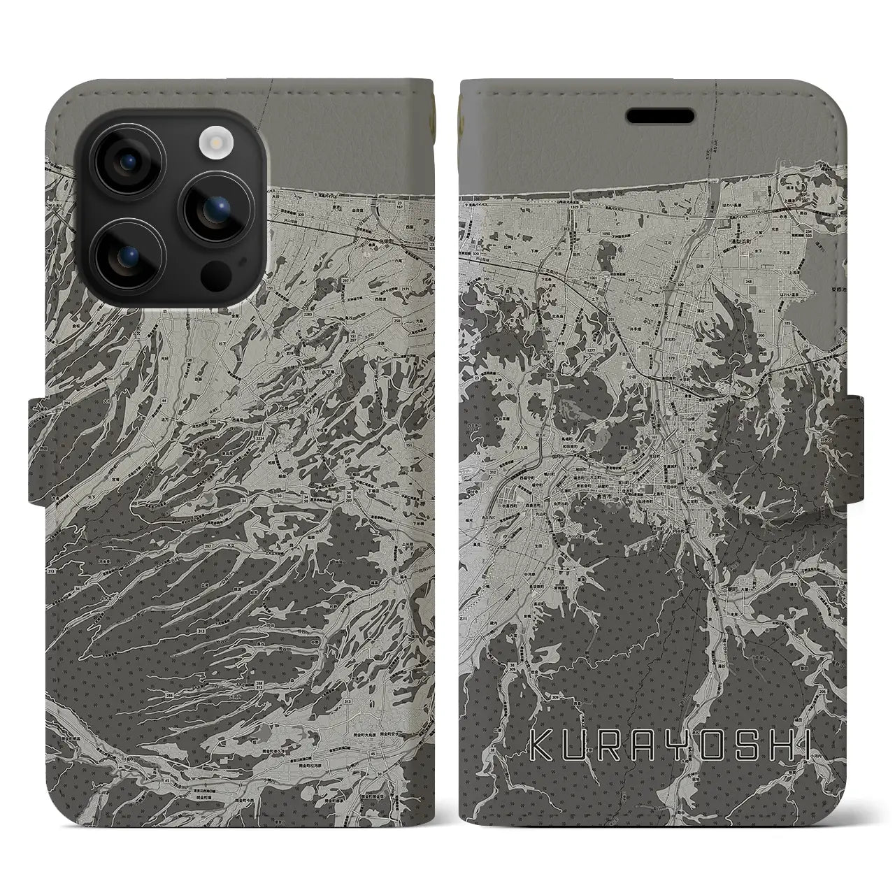【倉吉(鳥取県)】地図柄iPhoneケース(手帳タイプ)モノトーン・iPhone 16 用
