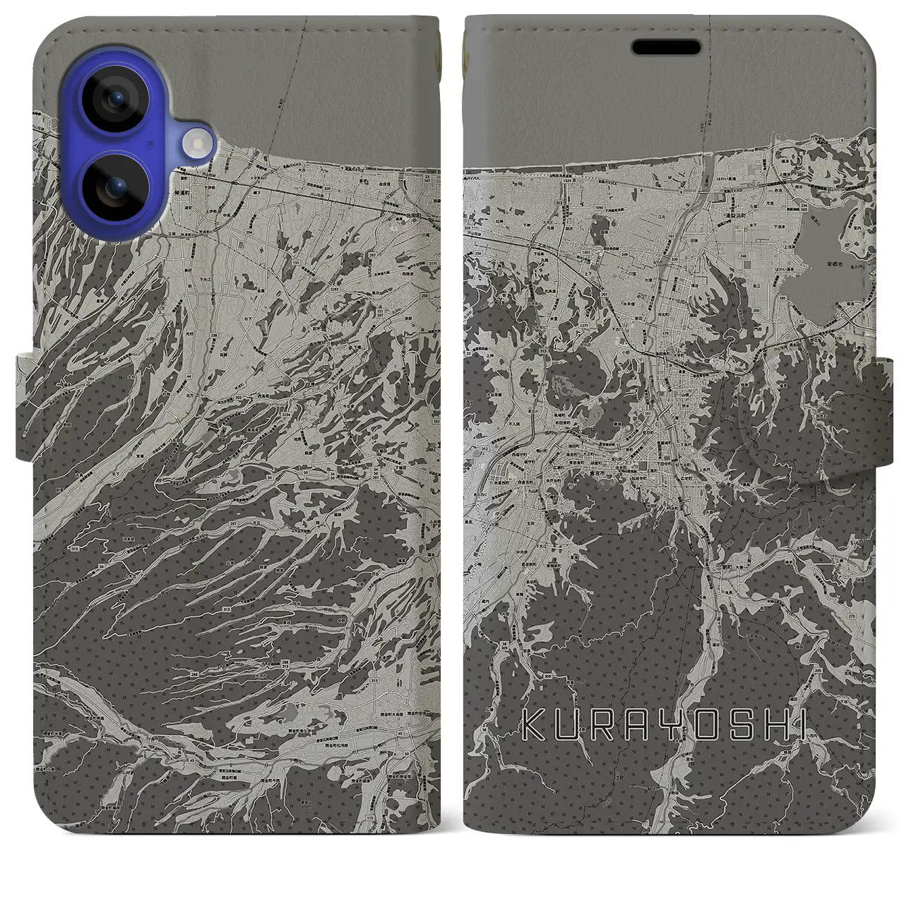 【倉吉(鳥取県)】地図柄iPhoneケース(手帳タイプ)モノトーン・iPhone 16 Pro Max 用