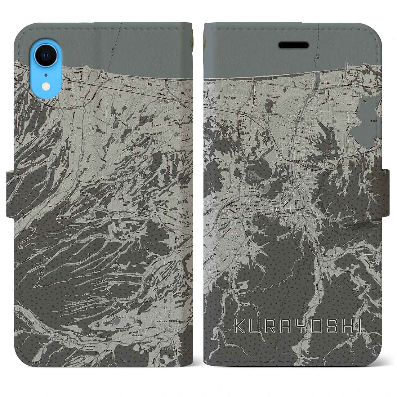 【倉吉(鳥取県)】地図柄iPhoneケース(手帳タイプ)モノトーン・iPhone XR 用