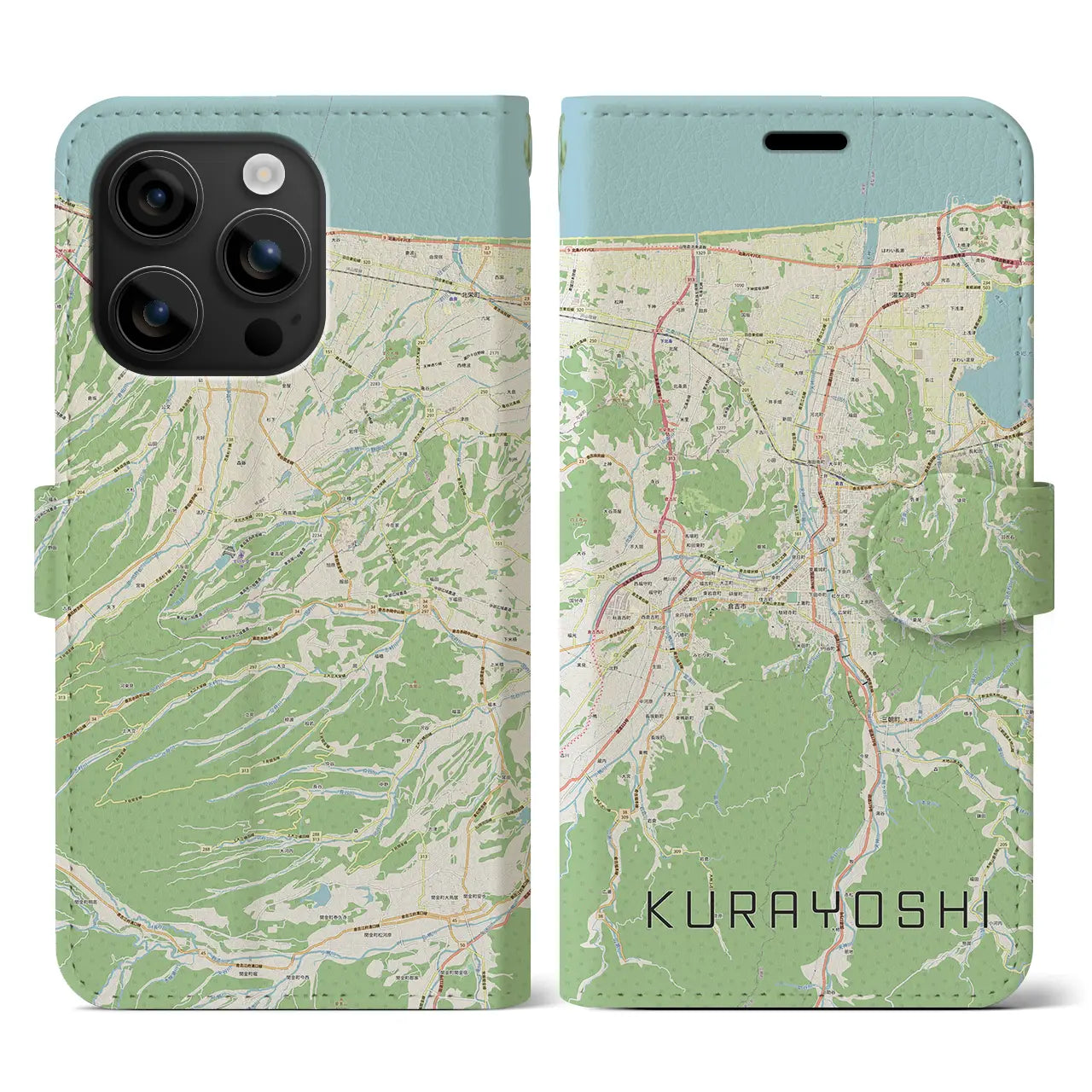 【倉吉(鳥取県)】地図柄iPhoneケース(手帳タイプ)ナチュラル・iPhone 16 用