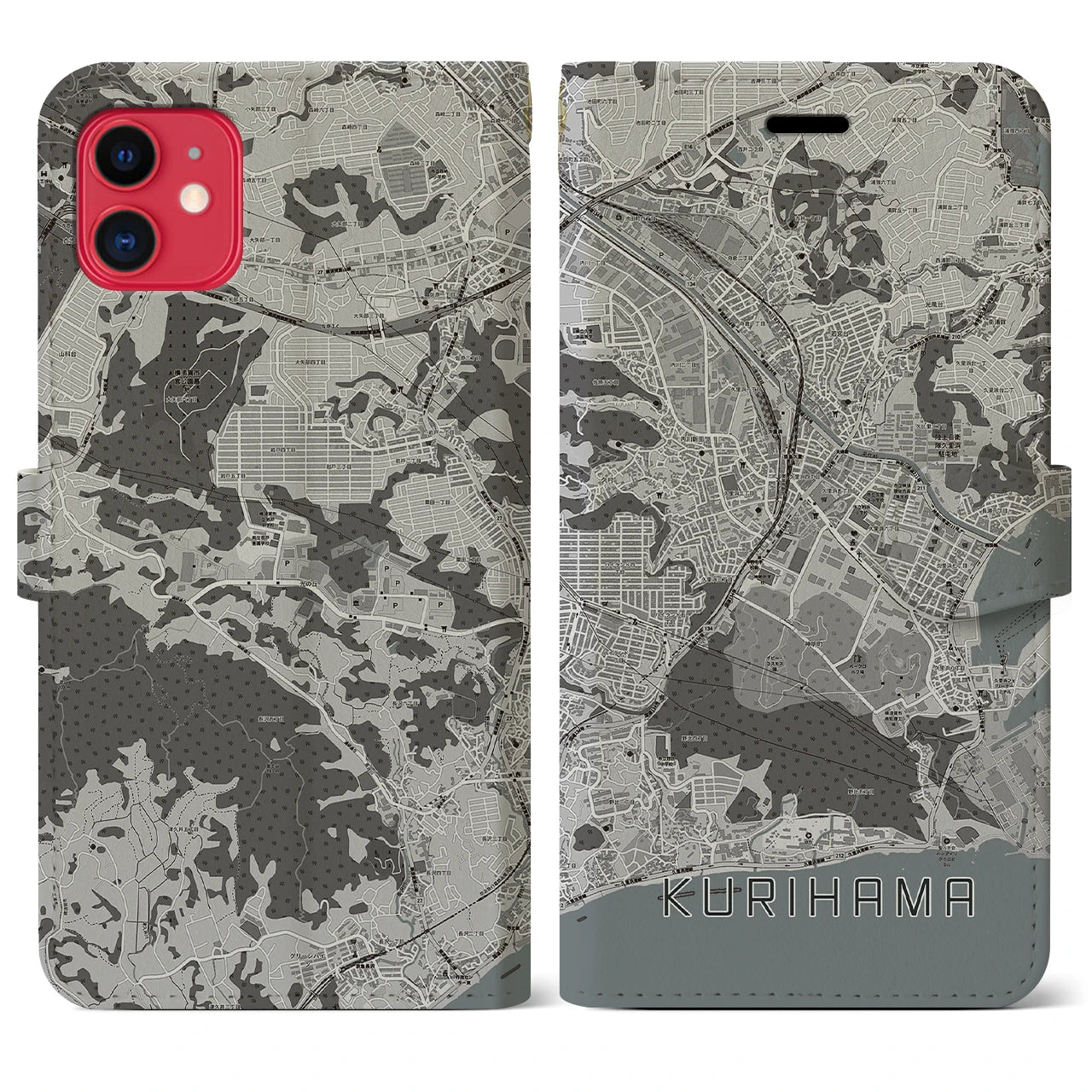 【久里浜(神奈川県)】地図柄iPhoneケース(手帳タイプ)モノトーン・iPhone 11 用