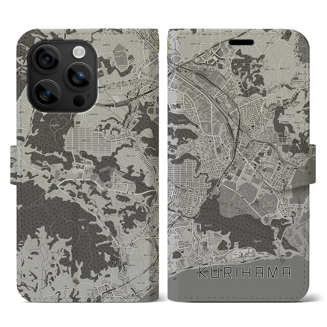 【久里浜(神奈川県)】地図柄iPhoneケース(手帳タイプ)モノトーン・iPhone 16 用