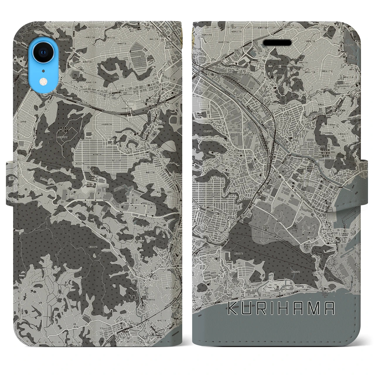 【久里浜(神奈川県)】地図柄iPhoneケース(手帳タイプ)モノトーン・iPhone XR 用