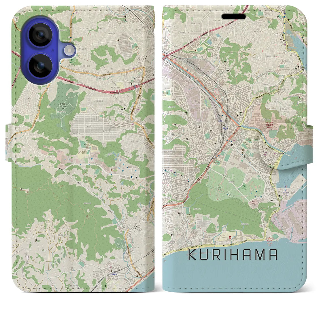 【久里浜(神奈川県)】地図柄iPhoneケース(手帳タイプ)ナチュラル・iPhone 16 Pro Max 用