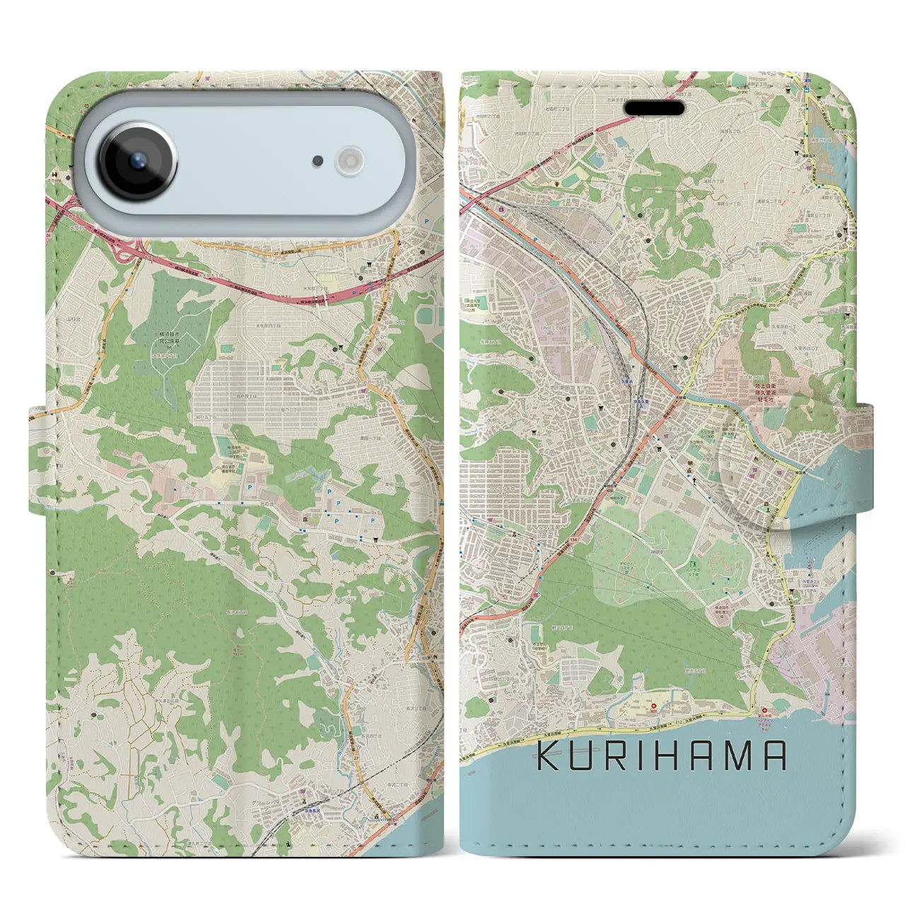 【久里浜(神奈川県)】地図柄iPhoneケース(手帳タイプ)モノトーン・iPhone 17 Pro Max 用