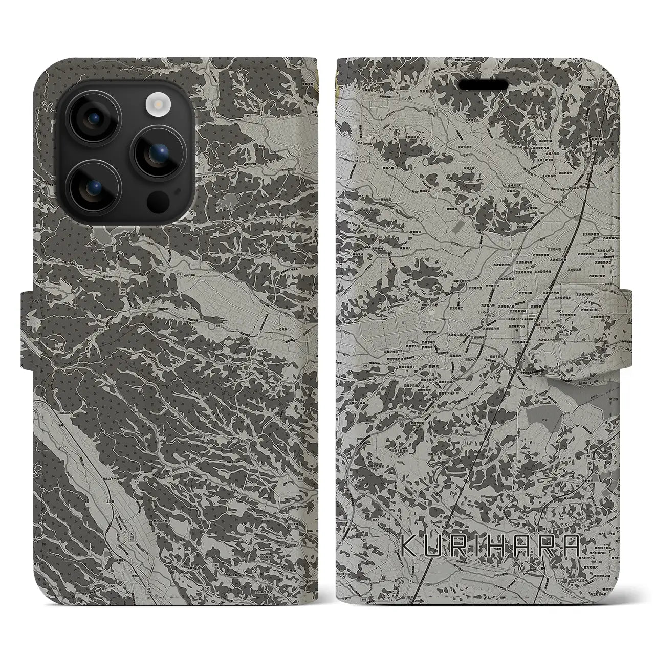 【栗原(宮城県)】地図柄iPhoneケース(手帳タイプ)モノトーン・iPhone 16 用