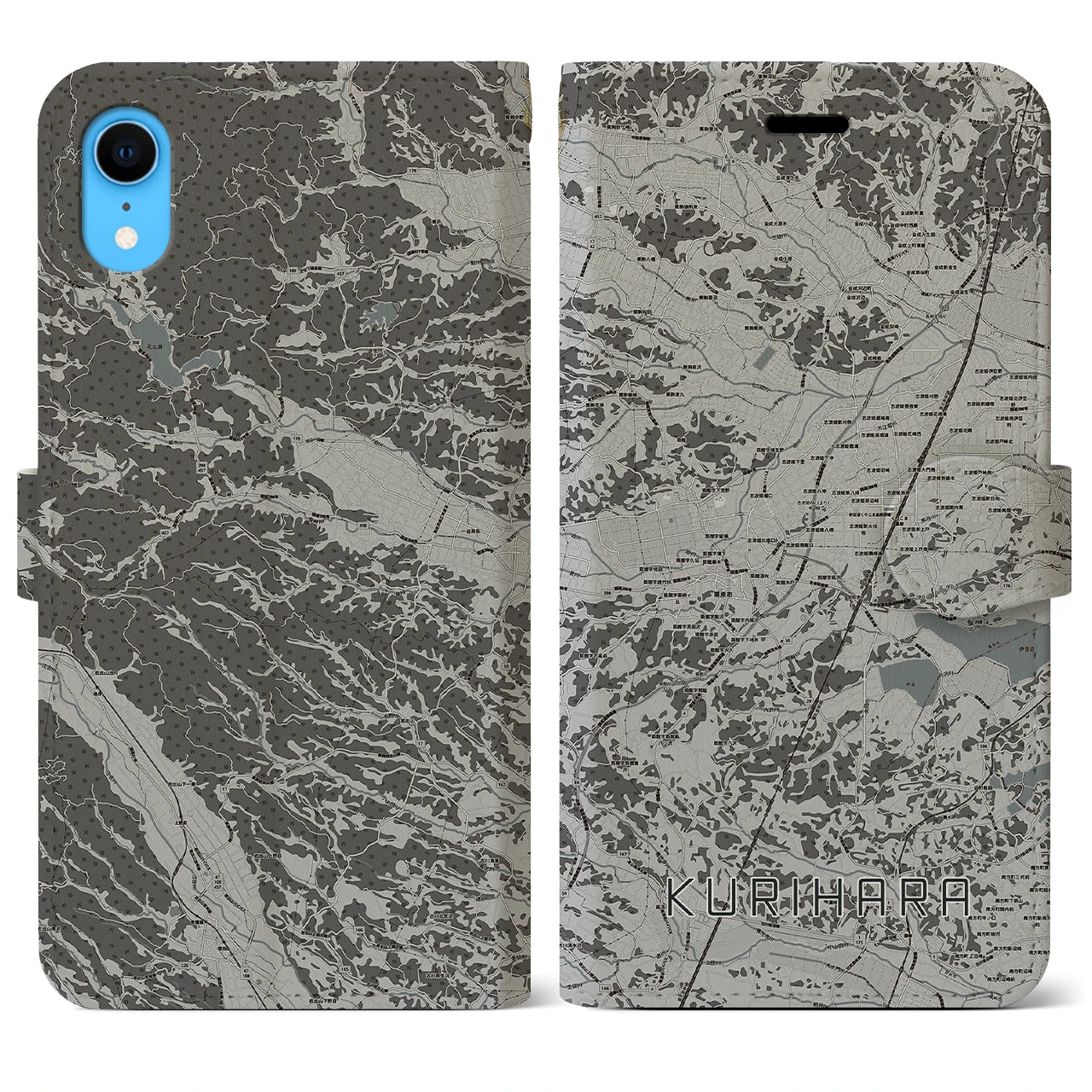 【栗原(宮城県)】地図柄iPhoneケース(手帳タイプ)モノトーン・iPhone XR 用