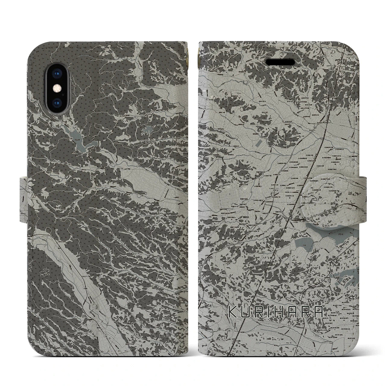 【栗原(宮城県)】地図柄iPhoneケース(手帳タイプ)モノトーン・iPhone XS / X 用