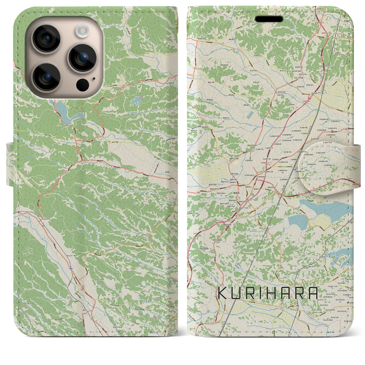 【栗原(宮城県)】地図柄iPhoneケース(手帳タイプ)ナチュラル・iPhone 16 Plus 用