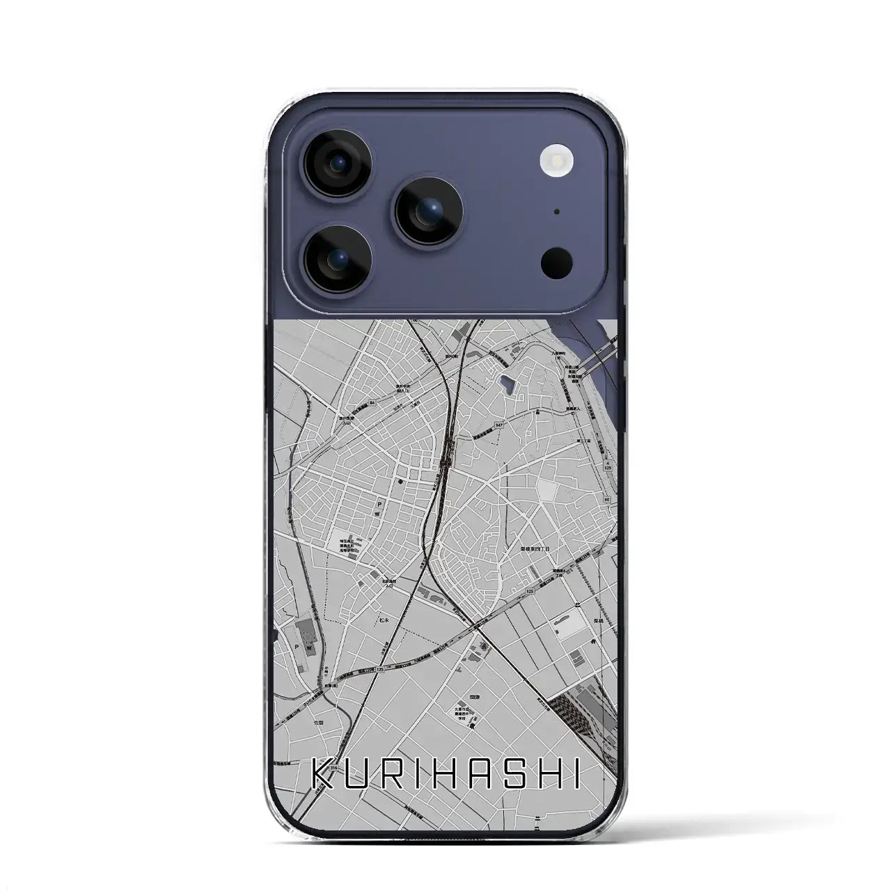 【栗橋(埼玉県)】地図柄iPhoneケース(クリアタイプ)モノトーン・iPhone 17 Pro Max 用