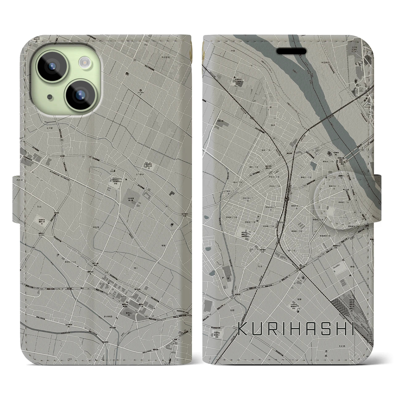 【栗橋(埼玉県)】地図柄iPhoneケース(手帳タイプ)