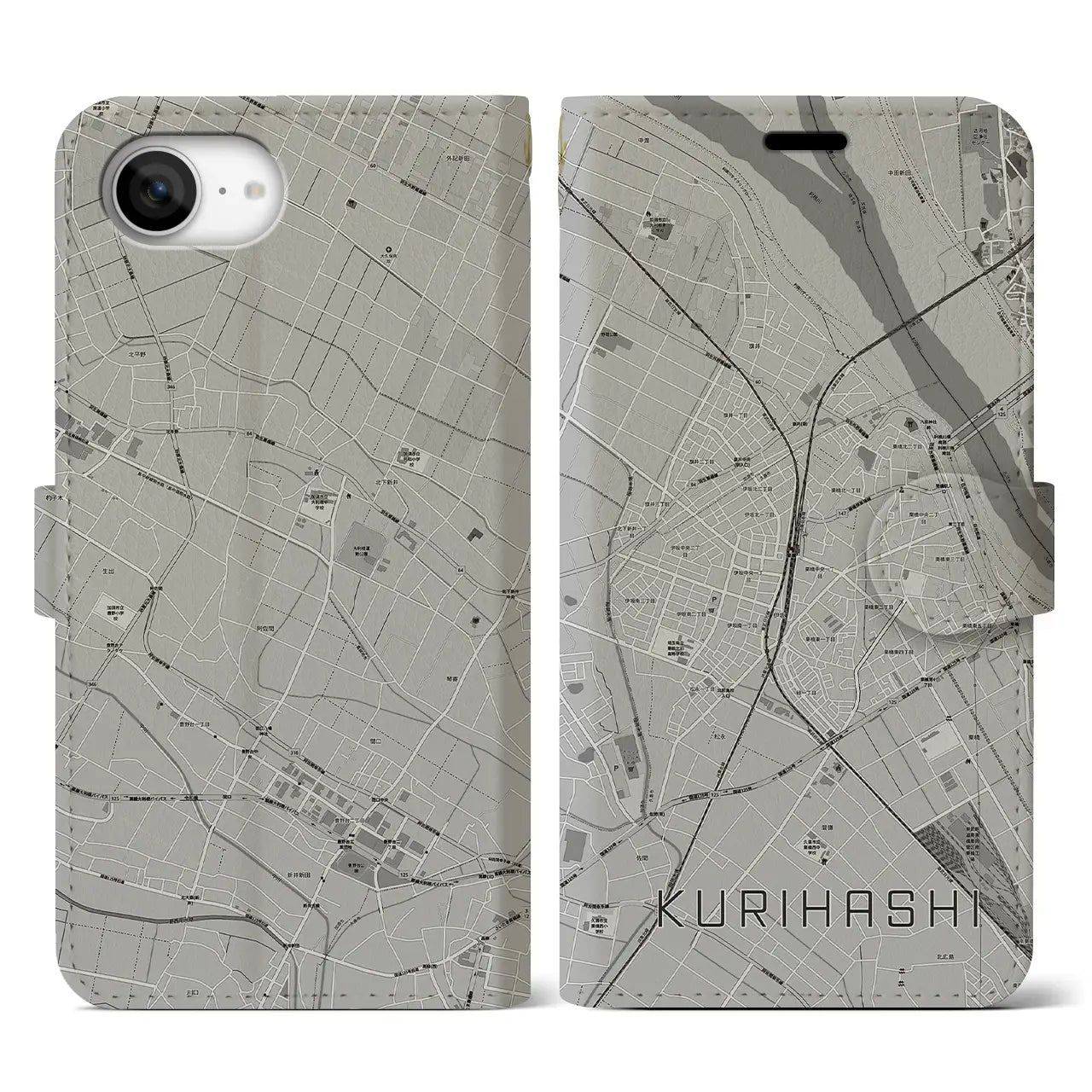 【栗橋(埼玉県)】地図柄iPhoneケース(手帳タイプ)