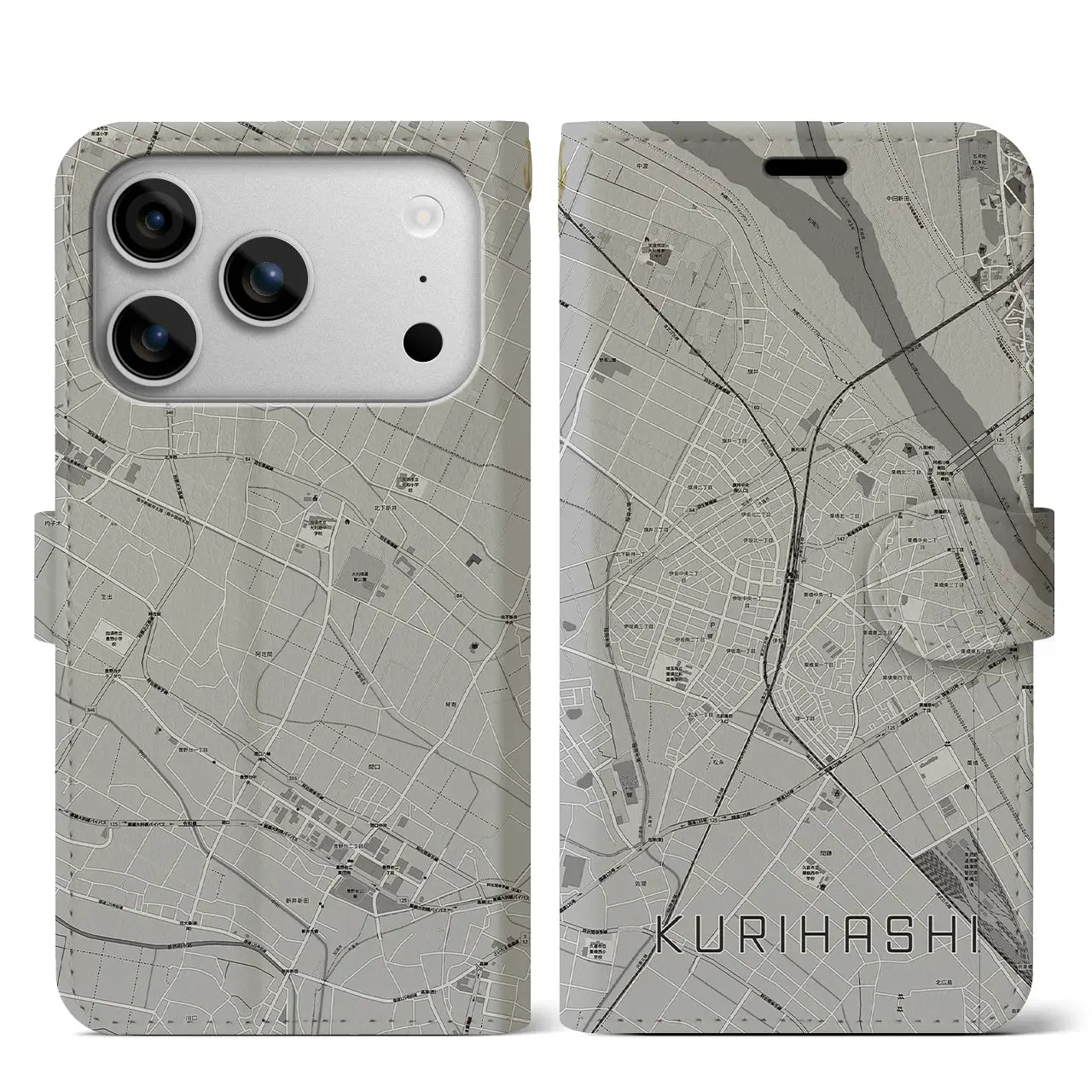 【栗橋(埼玉県)】地図柄iPhoneケース(手帳タイプ)