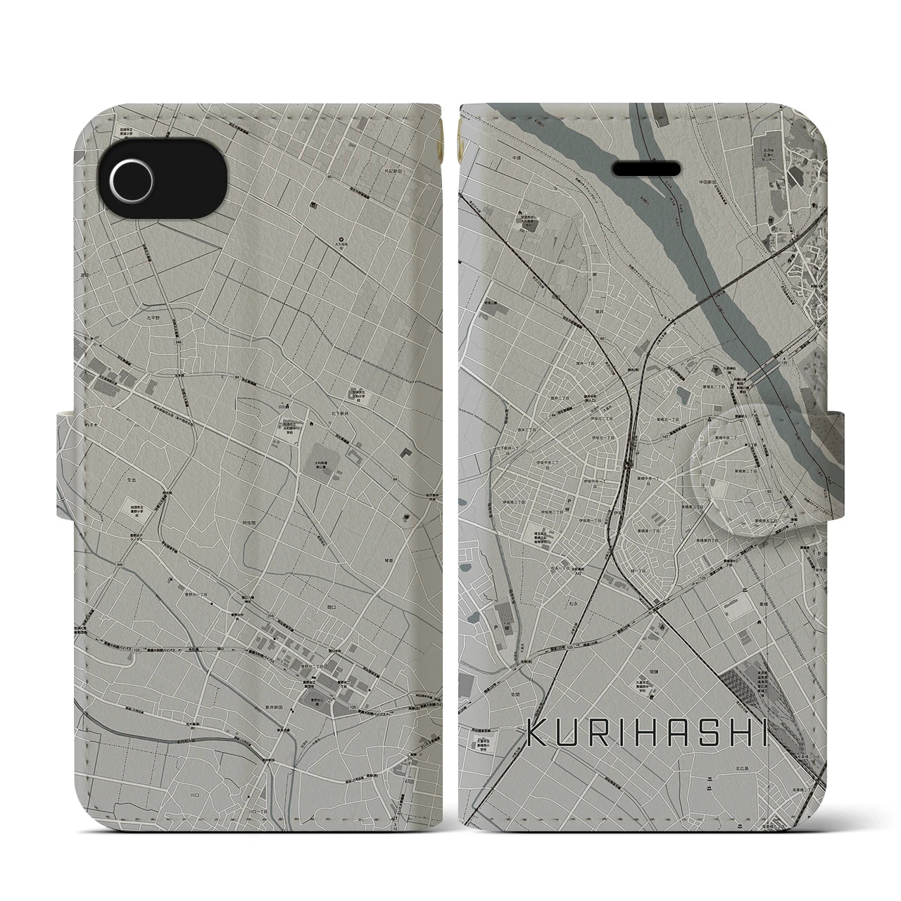 【栗橋(埼玉県)】地図柄iPhoneケース(手帳タイプ)