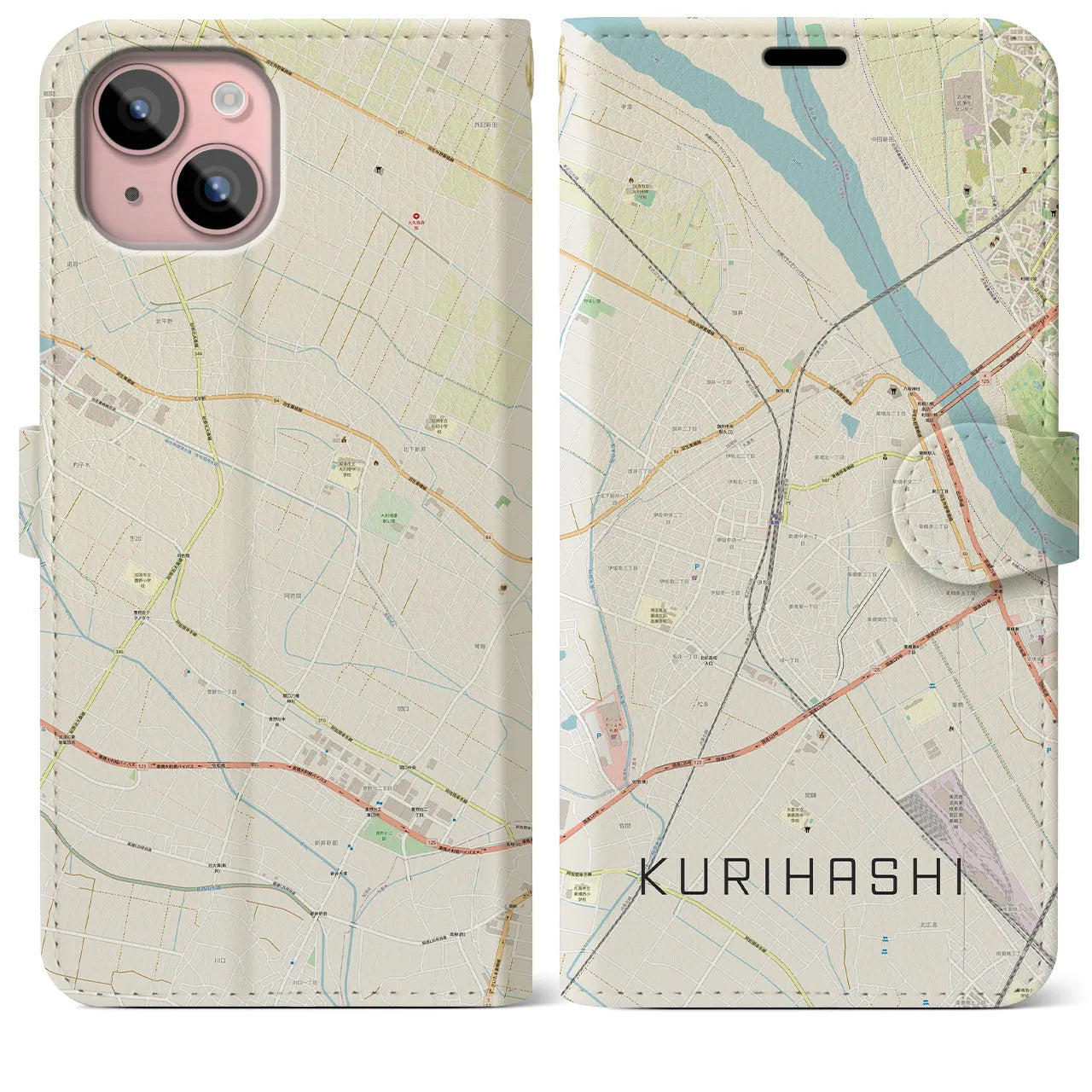 【栗橋(埼玉県)】地図柄iPhoneケース(手帳タイプ)