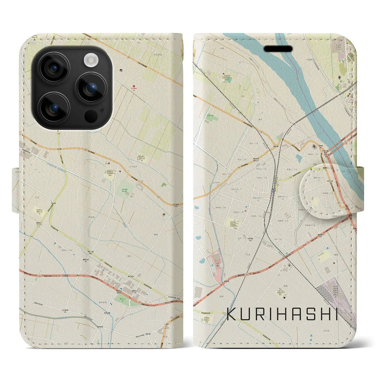 【栗橋(埼玉県)】地図柄iPhoneケース(手帳タイプ)ナチュラル・iPhone 16 用