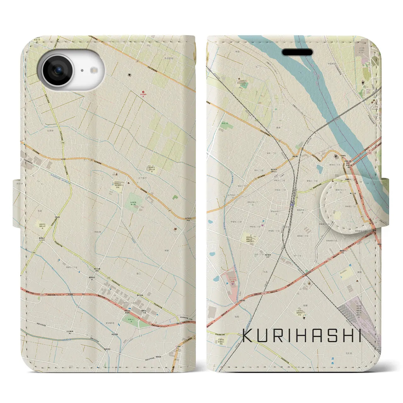 【栗橋(埼玉県)】地図柄iPhoneケース(手帳タイプ)