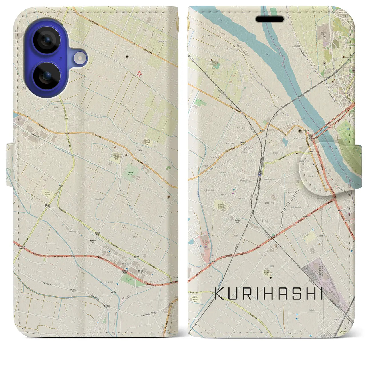 【栗橋(埼玉県)】地図柄iPhoneケース(手帳タイプ)ナチュラル・iPhone 16 Pro Max 用