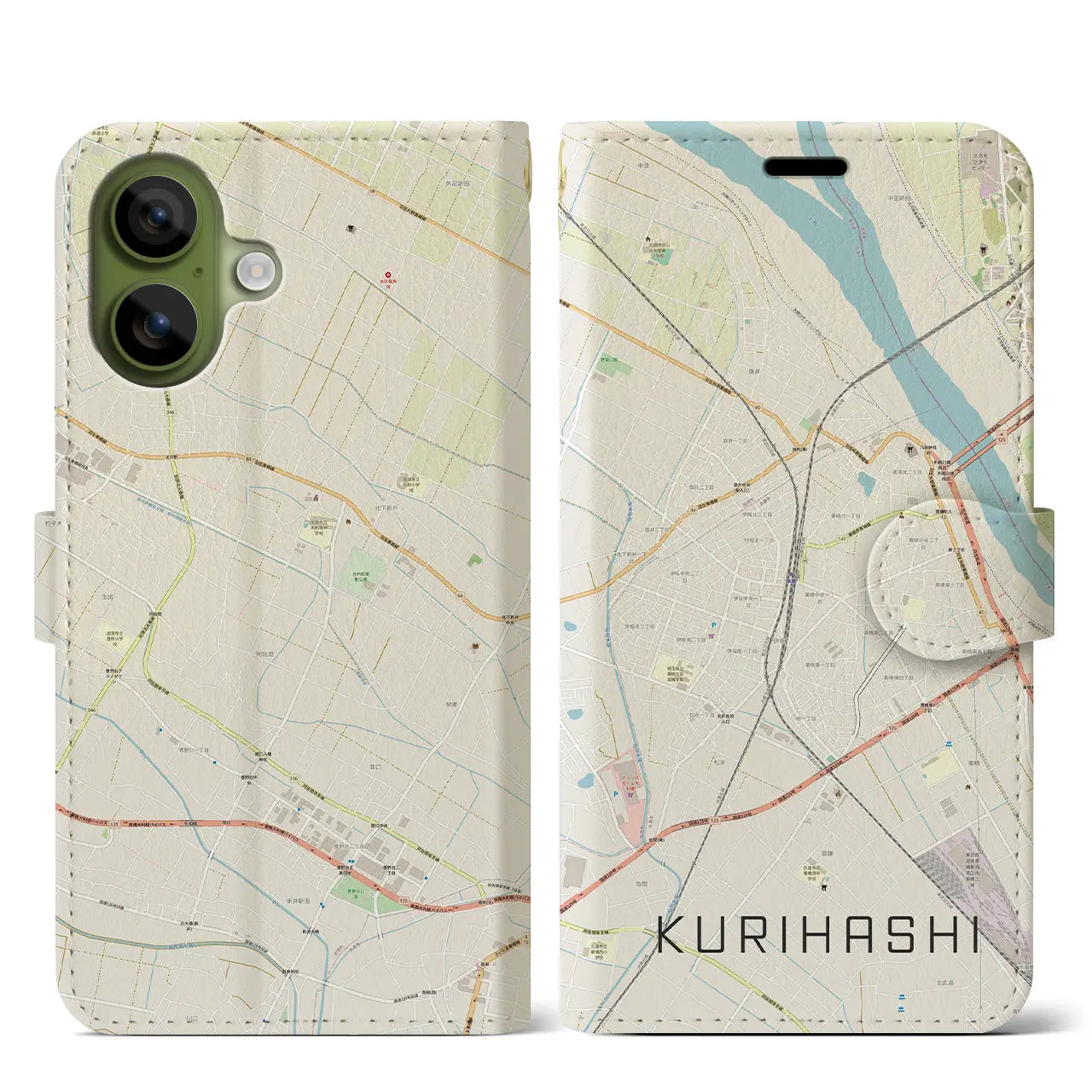 【栗橋(埼玉県)】地図柄iPhoneケース(手帳タイプ)