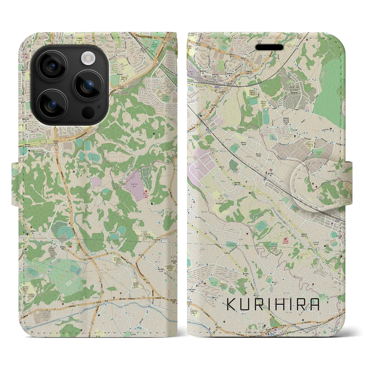 【栗平(神奈川県)】地図柄iPhoneケース(手帳タイプ)ナチュラル・iPhone 16 用