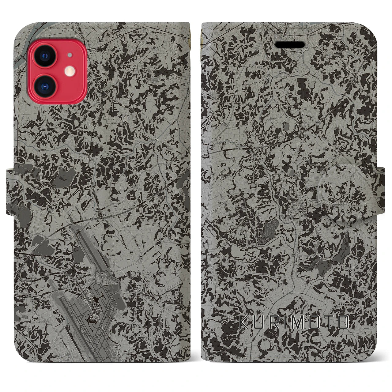 【栗源(千葉県)】地図柄iPhoneケース(手帳タイプ)モノトーン・iPhone 11 用