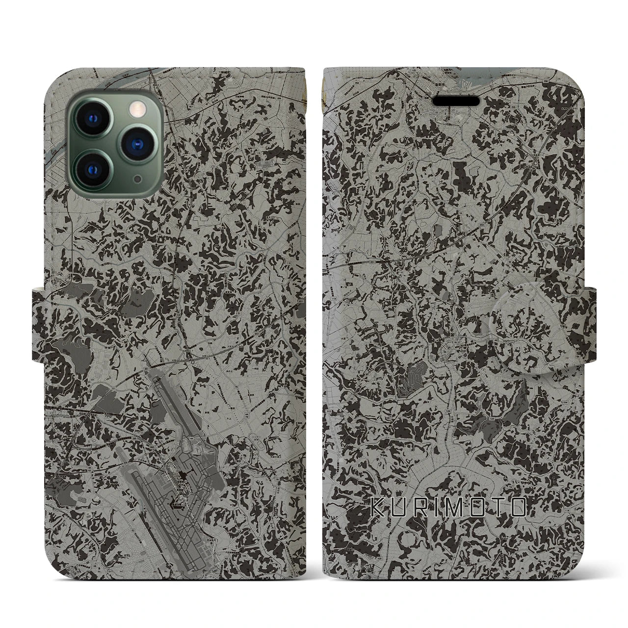 【栗源(千葉県)】地図柄iPhoneケース(手帳タイプ)モノトーン・iPhone 11 Pro 用