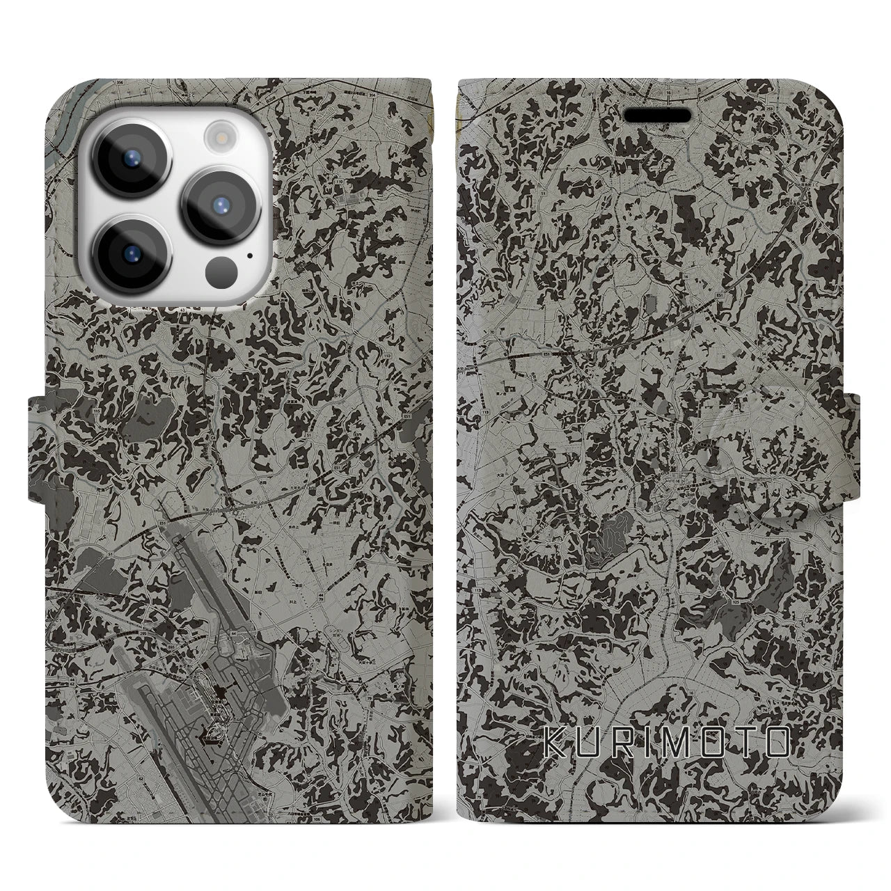 【栗源(千葉県)】地図柄iPhoneケース(手帳タイプ)モノトーン・iPhone 14 Pro 用