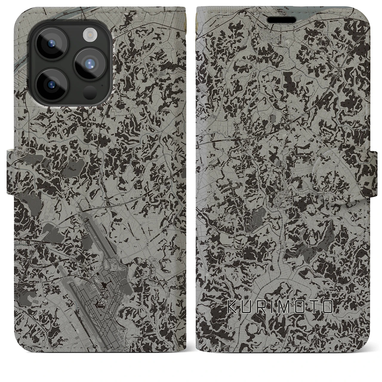 【栗源(千葉県)】地図柄iPhoneケース(手帳タイプ)モノトーン・iPhone 15 Pro Max 用