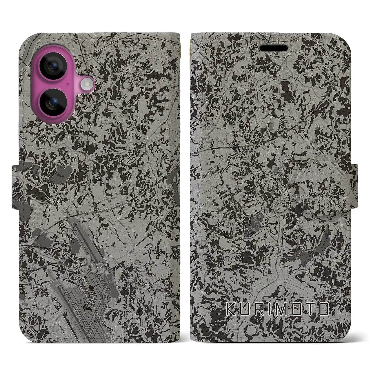 【栗源(千葉県)】地図柄iPhoneケース(手帳タイプ)モノトーン・iPhone 16 Pro 用