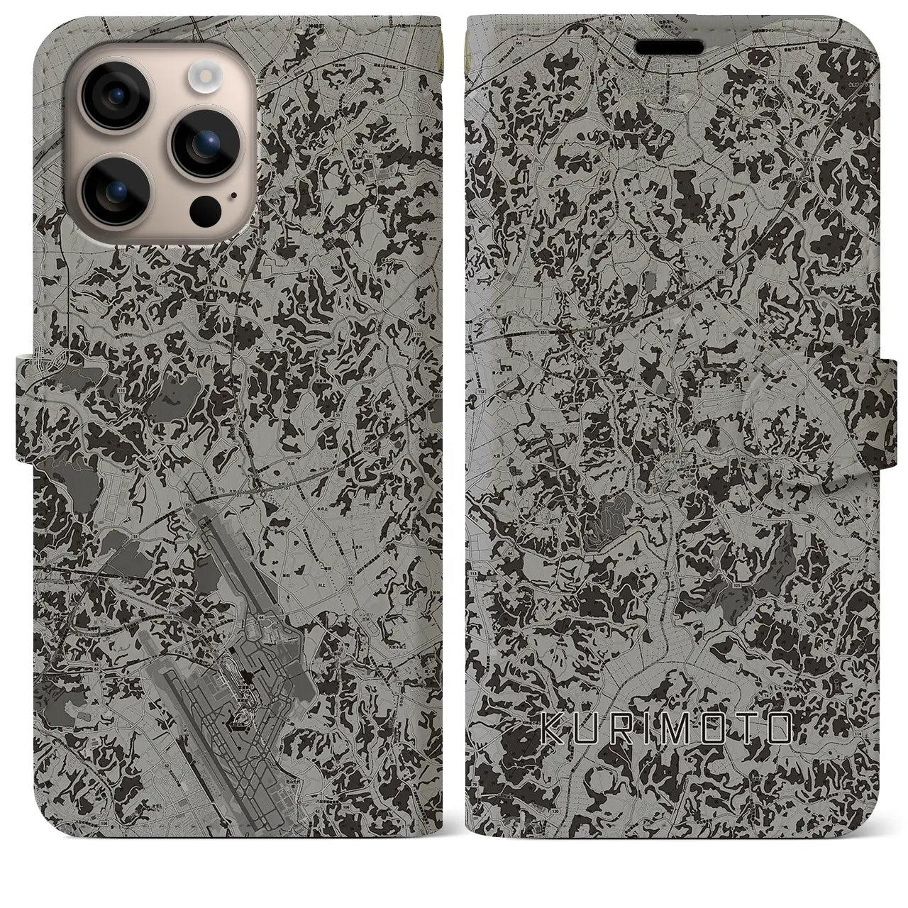 【栗源(千葉県)】地図柄iPhoneケース(手帳タイプ)モノトーン・iPhone 16 Plus 用