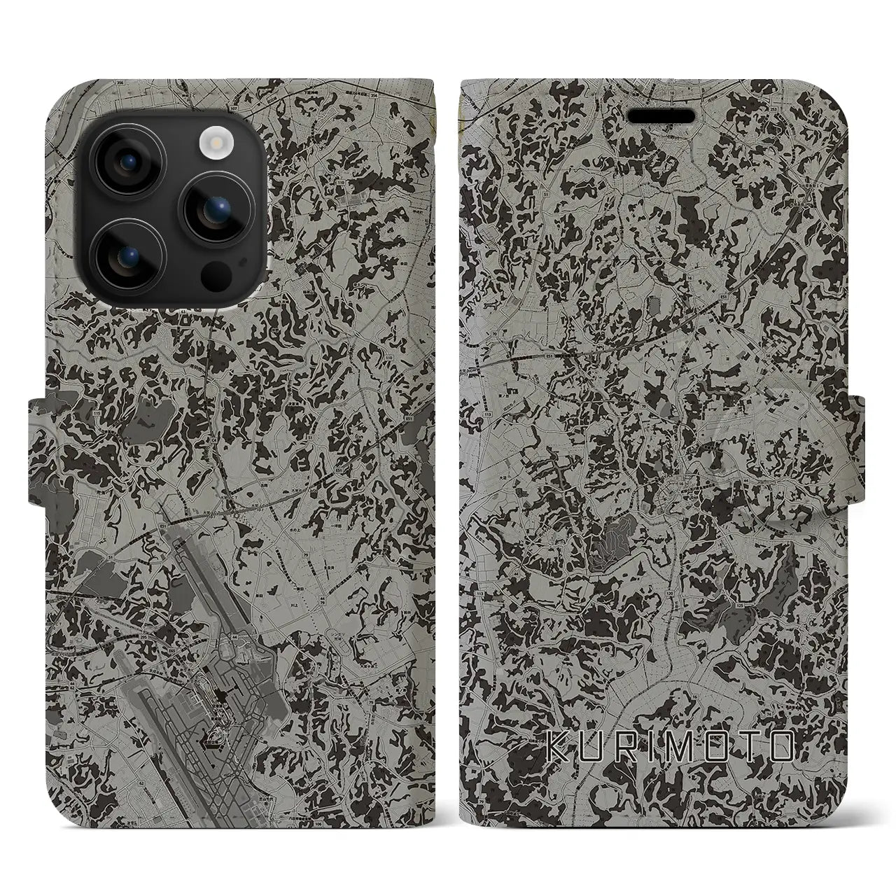 【栗源(千葉県)】地図柄iPhoneケース(手帳タイプ)モノトーン・iPhone 16 用