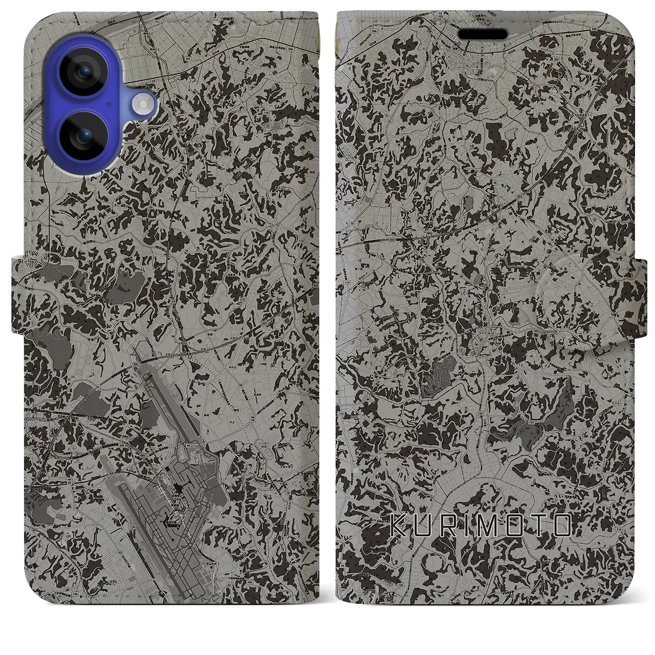 【栗源(千葉県)】地図柄iPhoneケース(手帳タイプ)モノトーン・iPhone 16 Pro Max 用