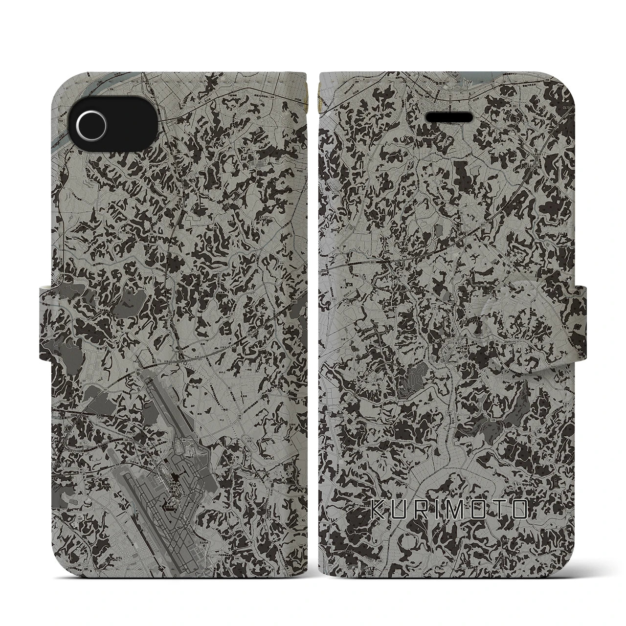 【栗源(千葉県)】地図柄iPhoneケース(手帳タイプ)モノトーン・iPhone SE(第3 / 第2世代) / 8 / 7 / 6s / 6 用