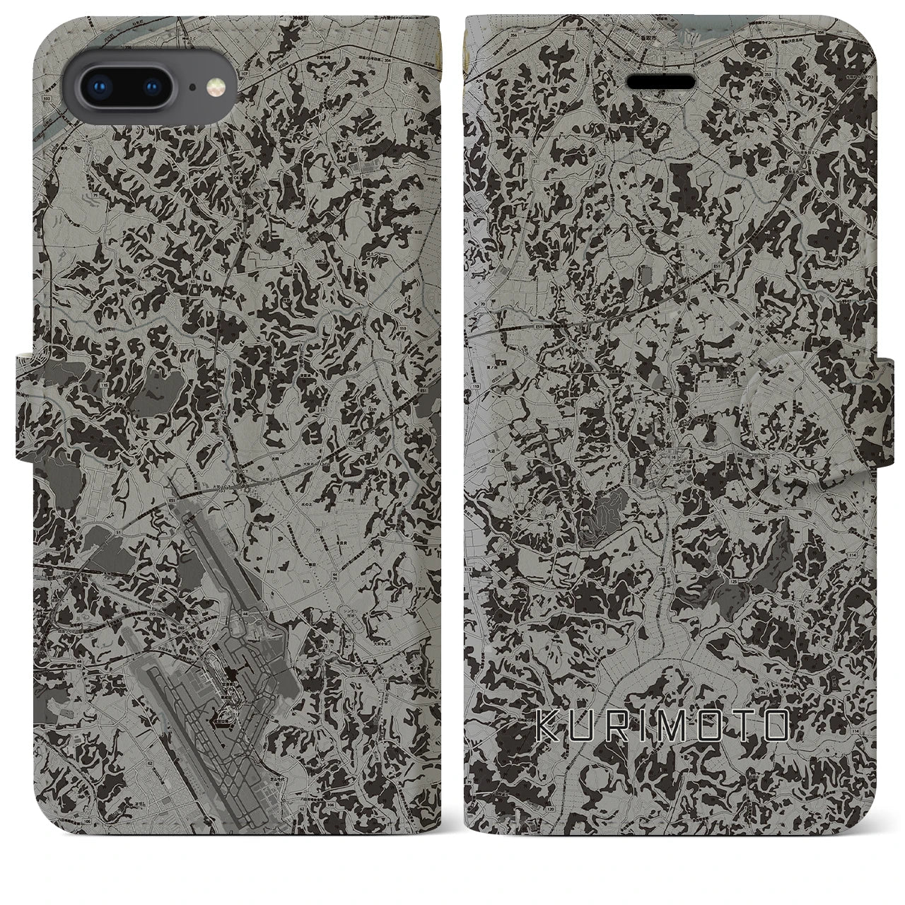 【栗源(千葉県)】地図柄iPhoneケース(手帳タイプ)モノトーン・iPhone 8Plus /7Plus / 6sPlus / 6Plus 用