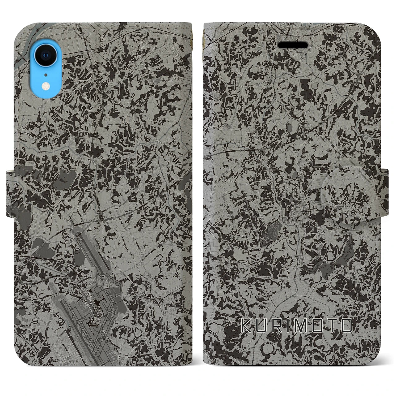 【栗源(千葉県)】地図柄iPhoneケース(手帳タイプ)モノトーン・iPhone XR 用