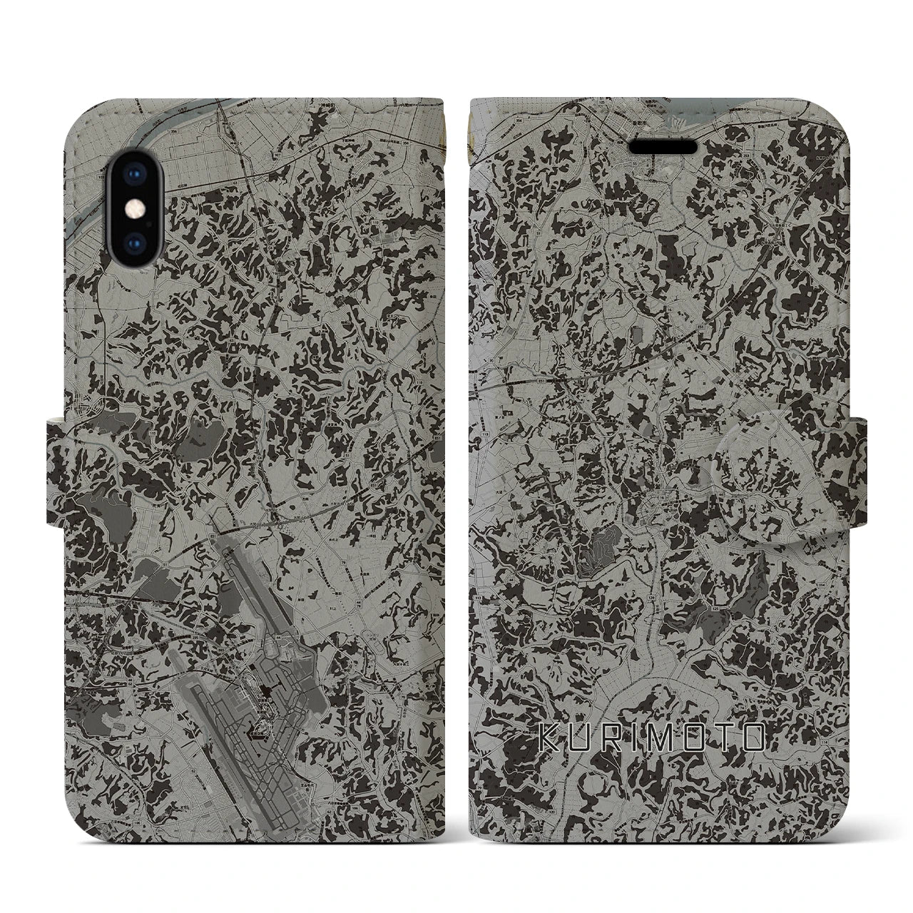 【栗源(千葉県)】地図柄iPhoneケース(手帳タイプ)モノトーン・iPhone XS / X 用