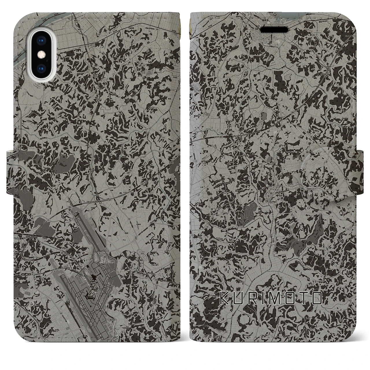 【栗源(千葉県)】地図柄iPhoneケース(手帳タイプ)モノトーン・iPhone XS Max 用