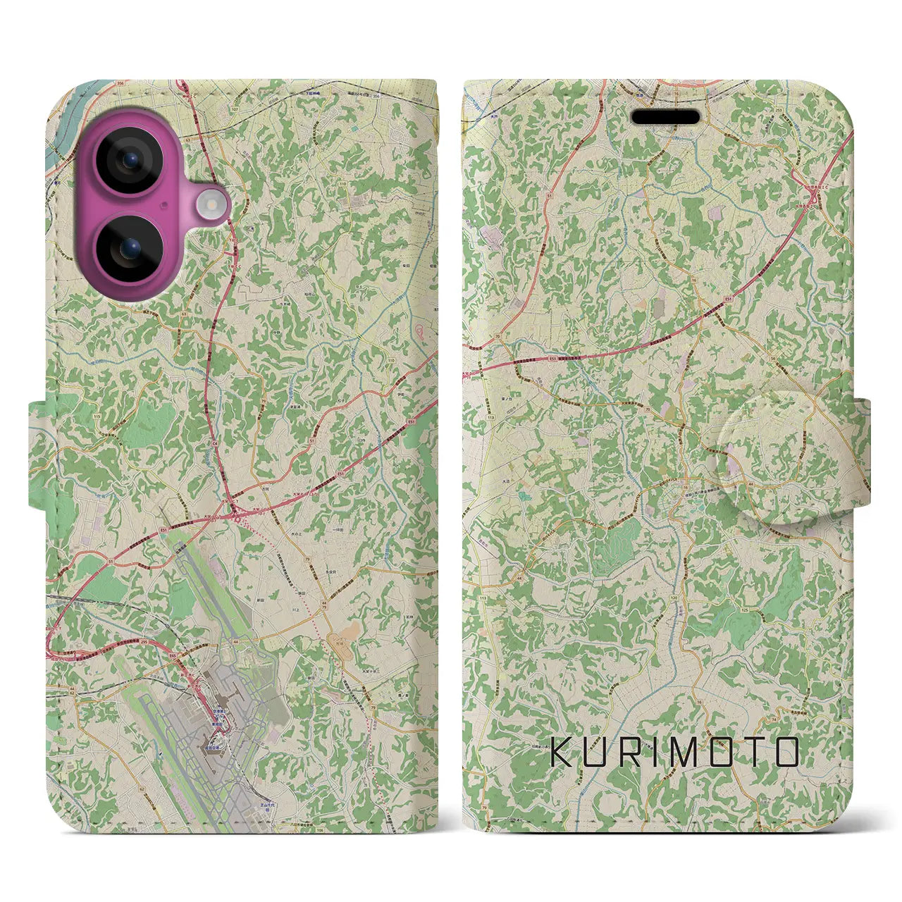 【栗源(千葉県)】地図柄iPhoneケース(手帳タイプ)ナチュラル・iPhone 16 Pro 用