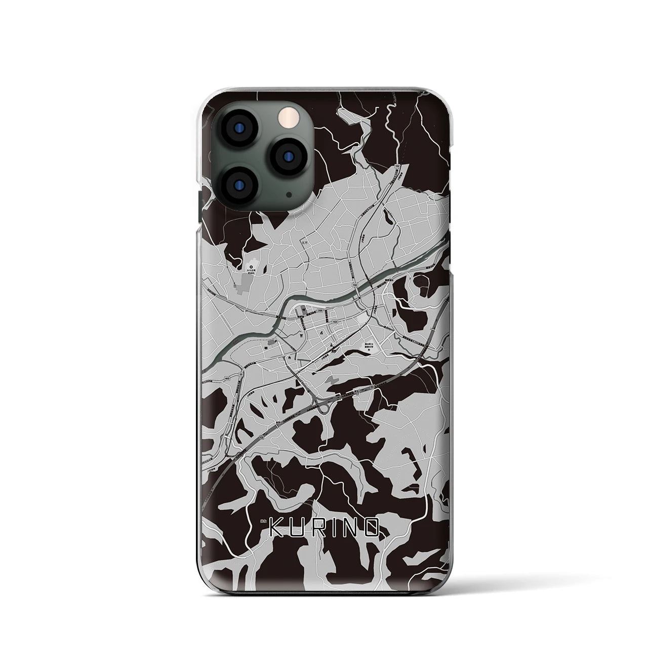 【栗野(鹿児島県)】地図柄iPhoneケース(クリアタイプ)モノトーン・iPhone 11 Pro 用