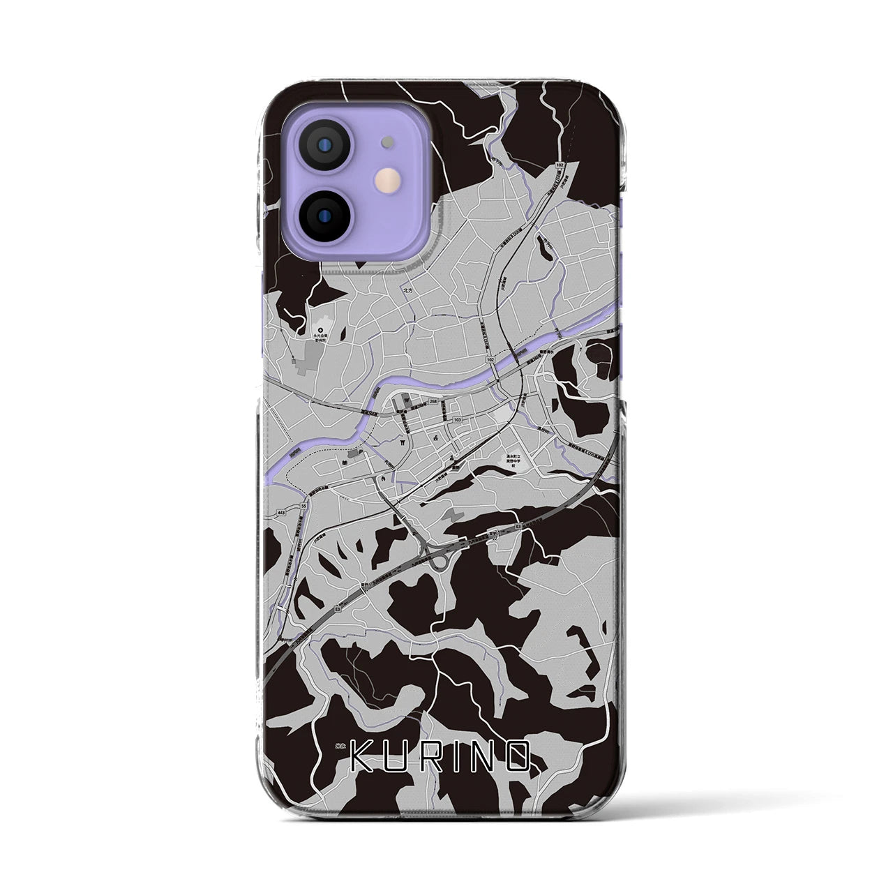 【栗野(鹿児島県)】地図柄iPhoneケース(クリアタイプ)モノトーン・iPhone 12 / 12 Pro 用
