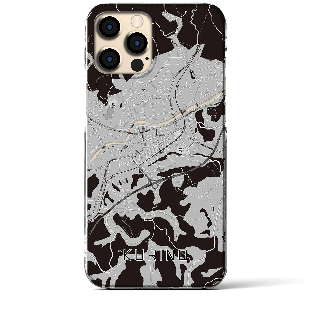 【栗野(鹿児島県)】地図柄iPhoneケース(クリアタイプ)モノトーン・iPhone 12 Pro Max 用