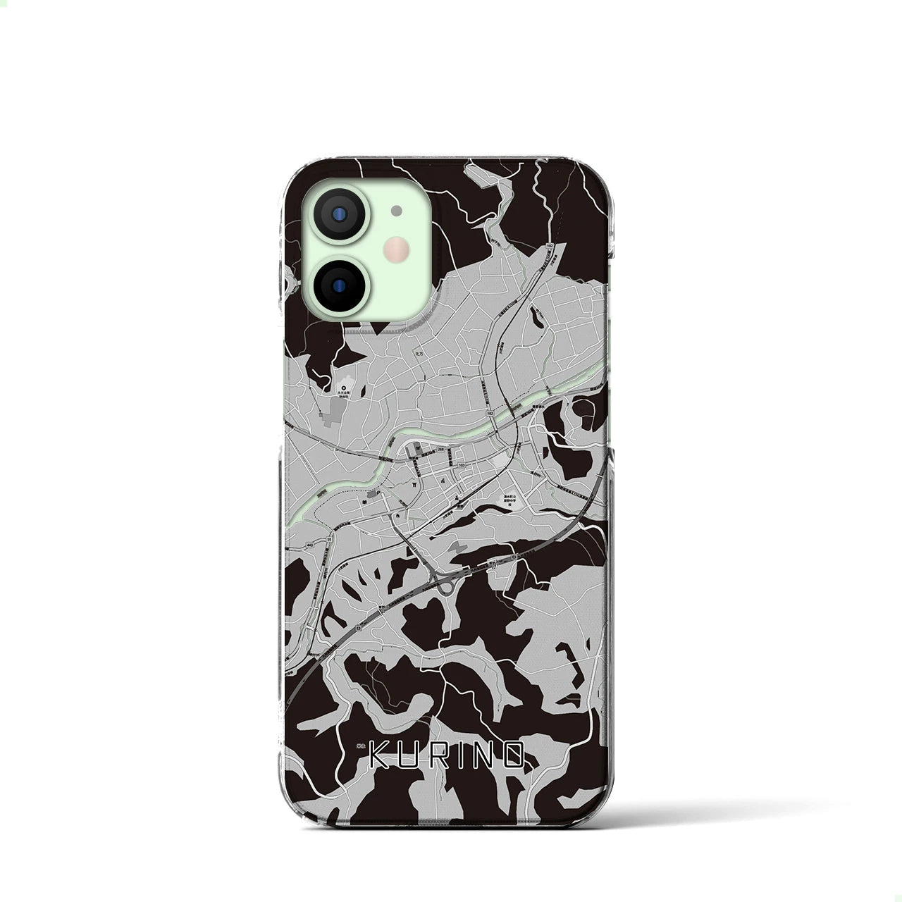 【栗野(鹿児島県)】地図柄iPhoneケース(クリアタイプ)モノトーン・iPhone 12 mini 用