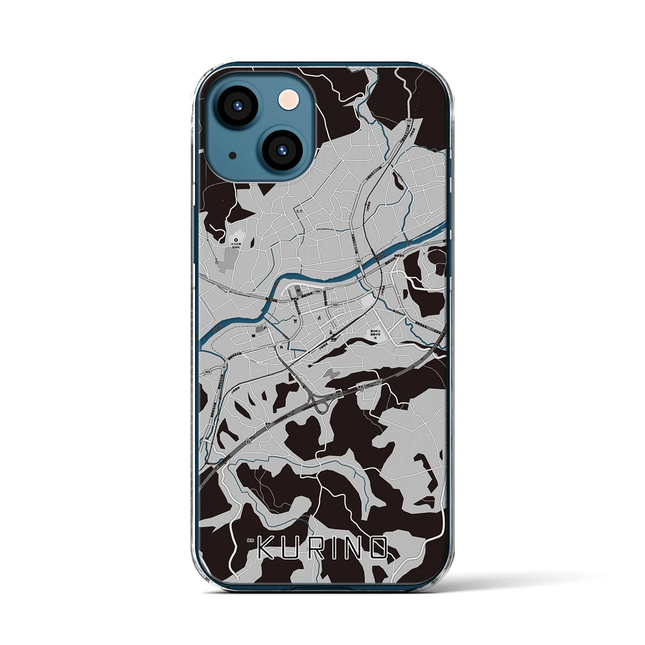 【栗野(鹿児島県)】地図柄iPhoneケース(クリアタイプ)モノトーン・iPhone 13 用